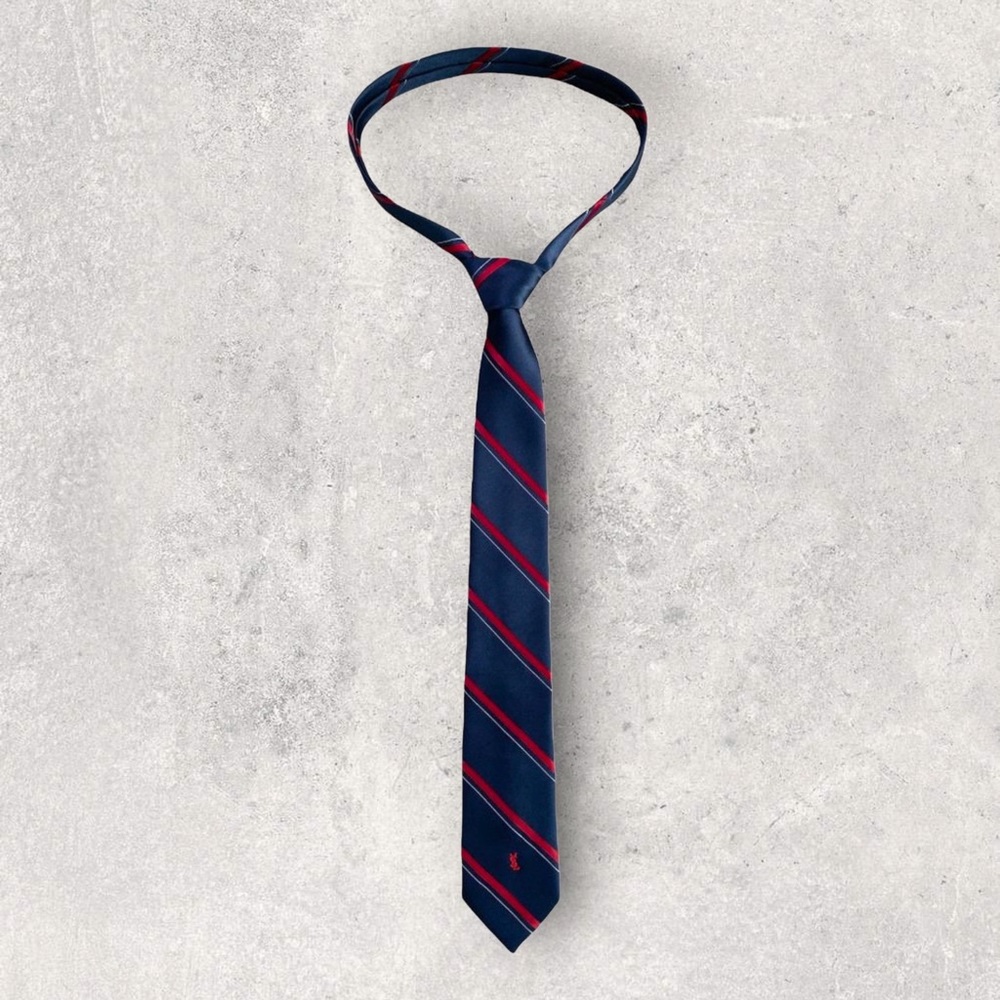 YVES SAINT LAURENT Navy Blue & Red Diagonal Motif Narrow Tie